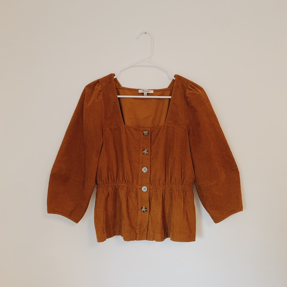 Madewell Corduroy Button-Front Peplum Top